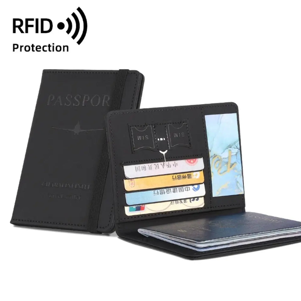 New Solid Color Passport Holder RFID Blocking Ticket Slot Clip Protective Cover Protector Leather Travel Card Bag