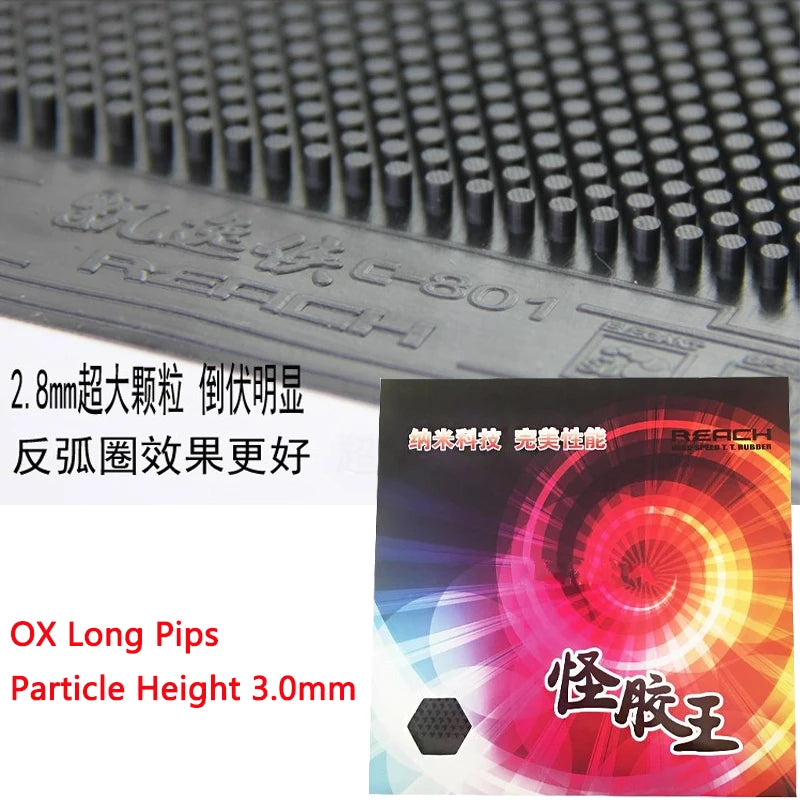 Long Pimples German REACH Table Tennis Rubber Red/Black OX 3.0mm Height Big Particles Table Tennis Rubber Sheet Strong Rotation