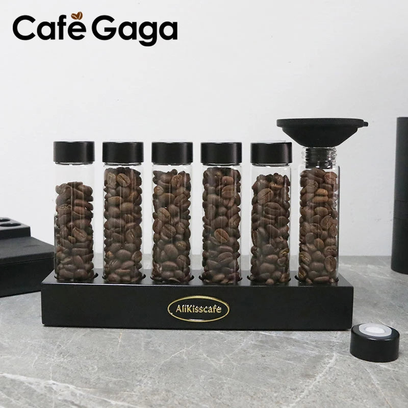 Coffee Beans Storage Container Tube Display Rack One-Way Exhaust Valve Single Dose Tea Bottle Glass With Funnel Barista Tools