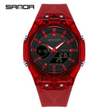SANDA Top New 6283 Dual Display Multifunctional Student Electronic Watch Alarm Clock Night Light Waterproof Sports Student Watch
