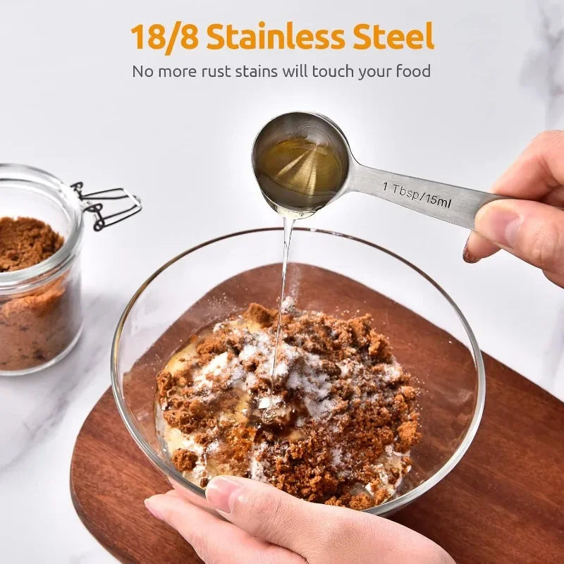 6pcs/set Food-grade Stainless Steel Measuring Spoon Anti-Scratch Sugar Coffee Powder Spice Scoop for Home Baking Daily Cooking