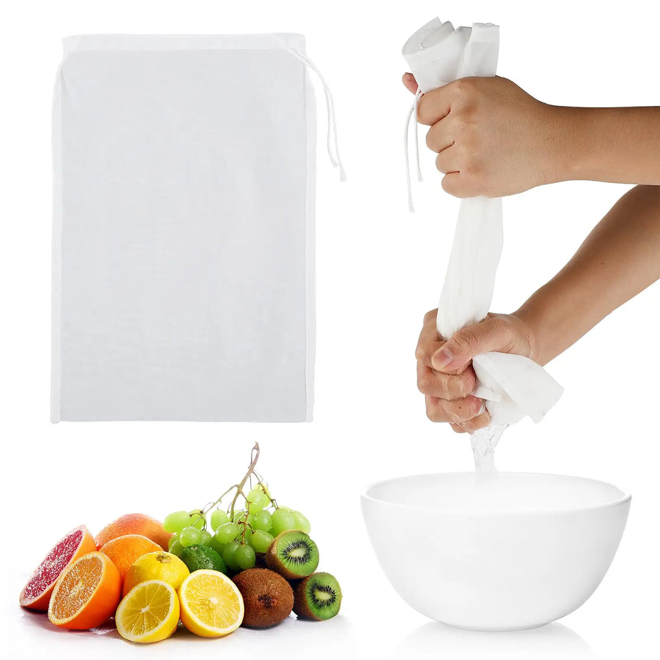 4 Pcs Nylon Nut Milk  Bag 100 Mesh Cheese Cloth Reusable Food Strainer Cold Brew Filter for Straining Juice Coffee Yogurt Tea