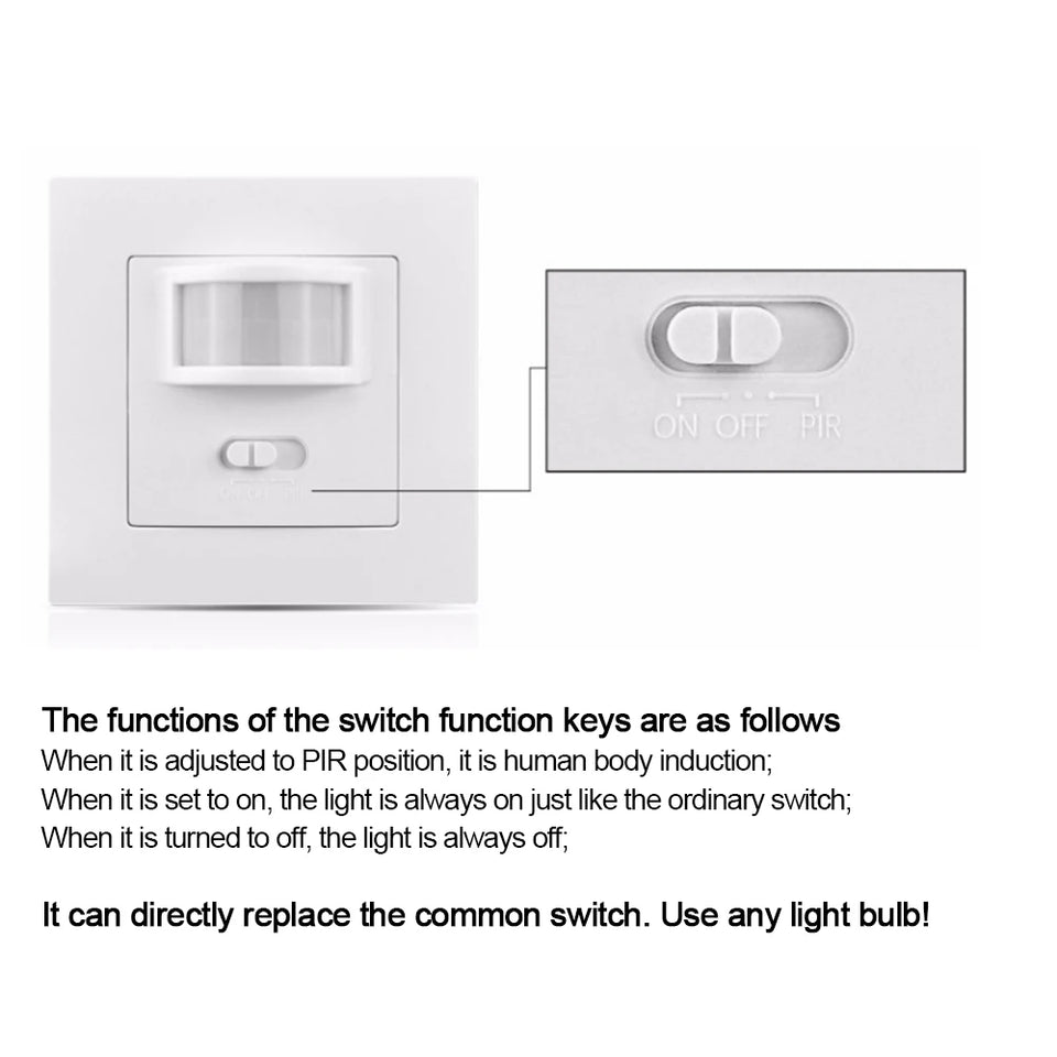 AC 110V-220V Smart PIR Motion Sensor Switch Security Light Control IR Infrared Movement Induction Detector ON/OFF/PIR Switch