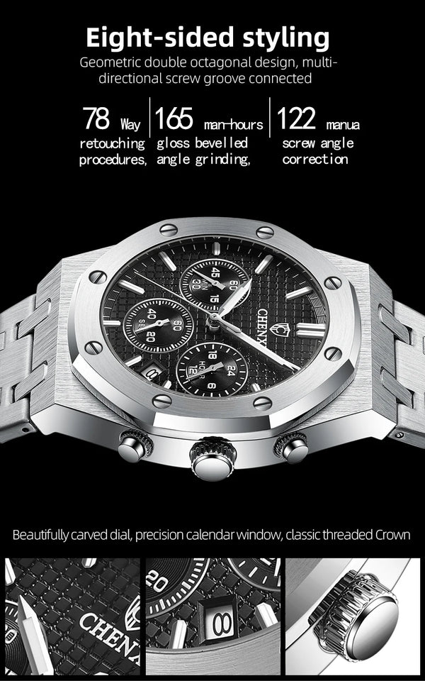 CHENXI Business Quartz Man Wristwatch Multi-function Luminous Calendar Men's Watches Waterproof Chronograph Stop Watch