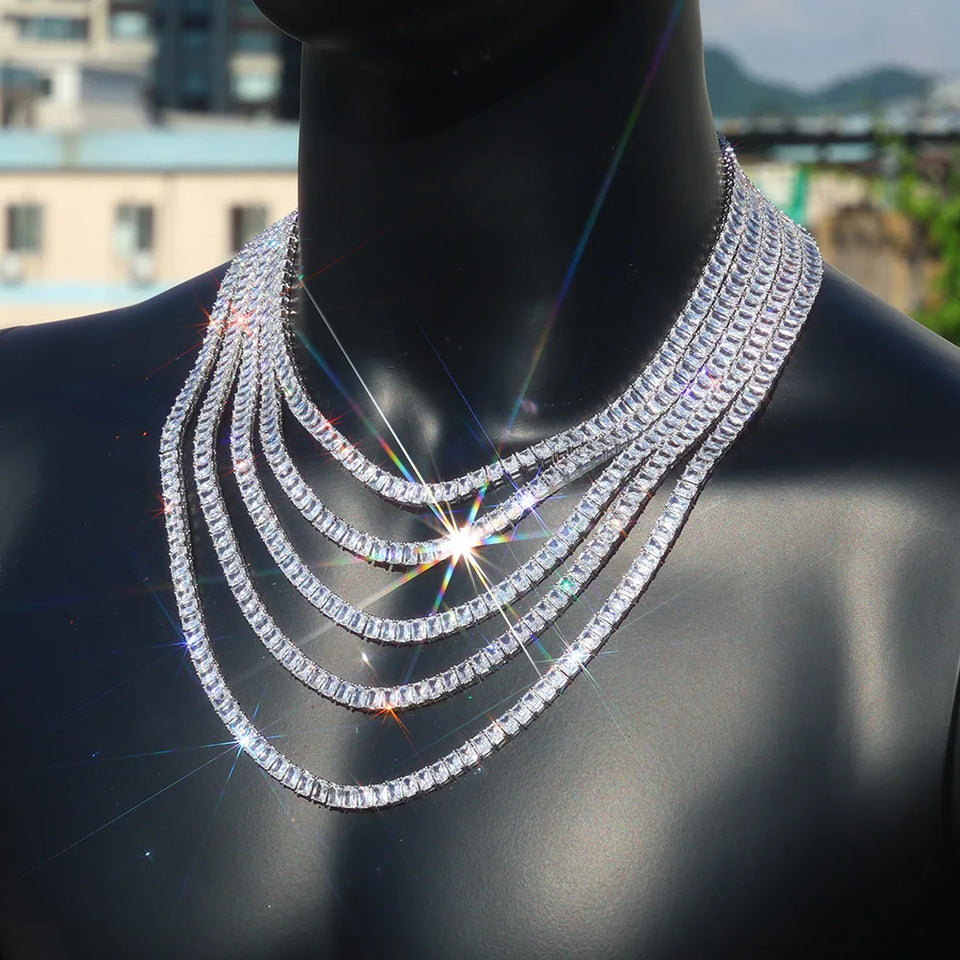 New Arrivals 6mm Baguette Diamond Silver/Gold Plated Hip Hop Jewelry Iced Out Tennis Chain Necklace Gift For Women/Men