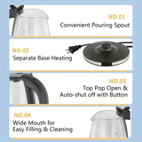 2L Glass Electric Kettle (67.6oz) – 1000W Fast Boiling with Anti-Dry Burn Tech for Kitchen & Dining