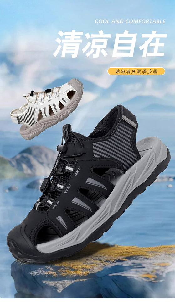 Summer Men's Sandals Beach Shoes Handmade Breathable Design Wading Casual Beach Shoes Lightweight Soft Bottom Outdoor Sandals