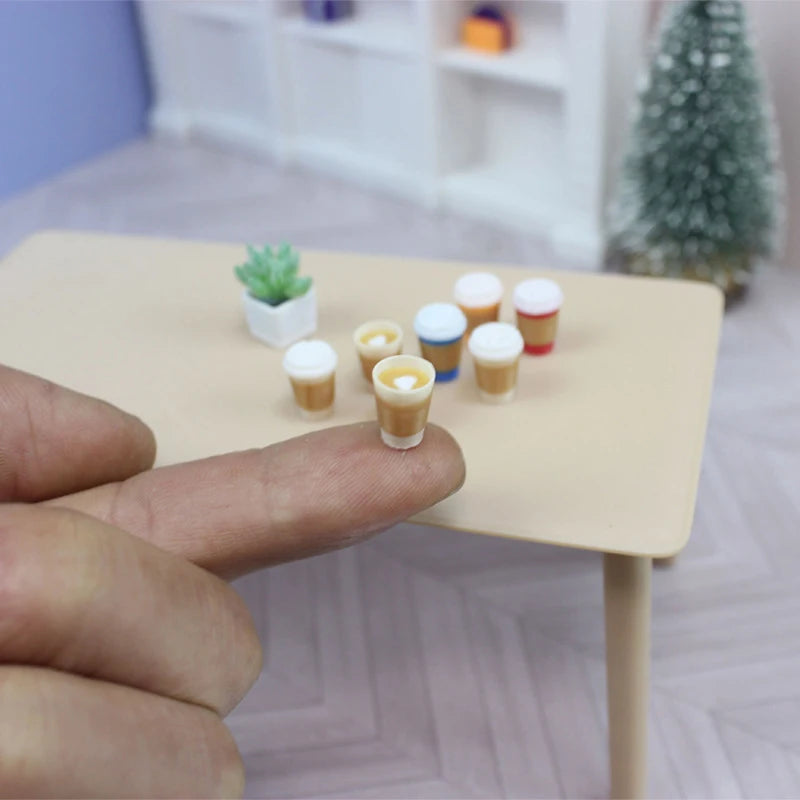 4Pcs Cute Miniature Dollhouse Mini Holding Latte Coffee Cup Mini Drinks Model For Dollhouse Doll Accessories