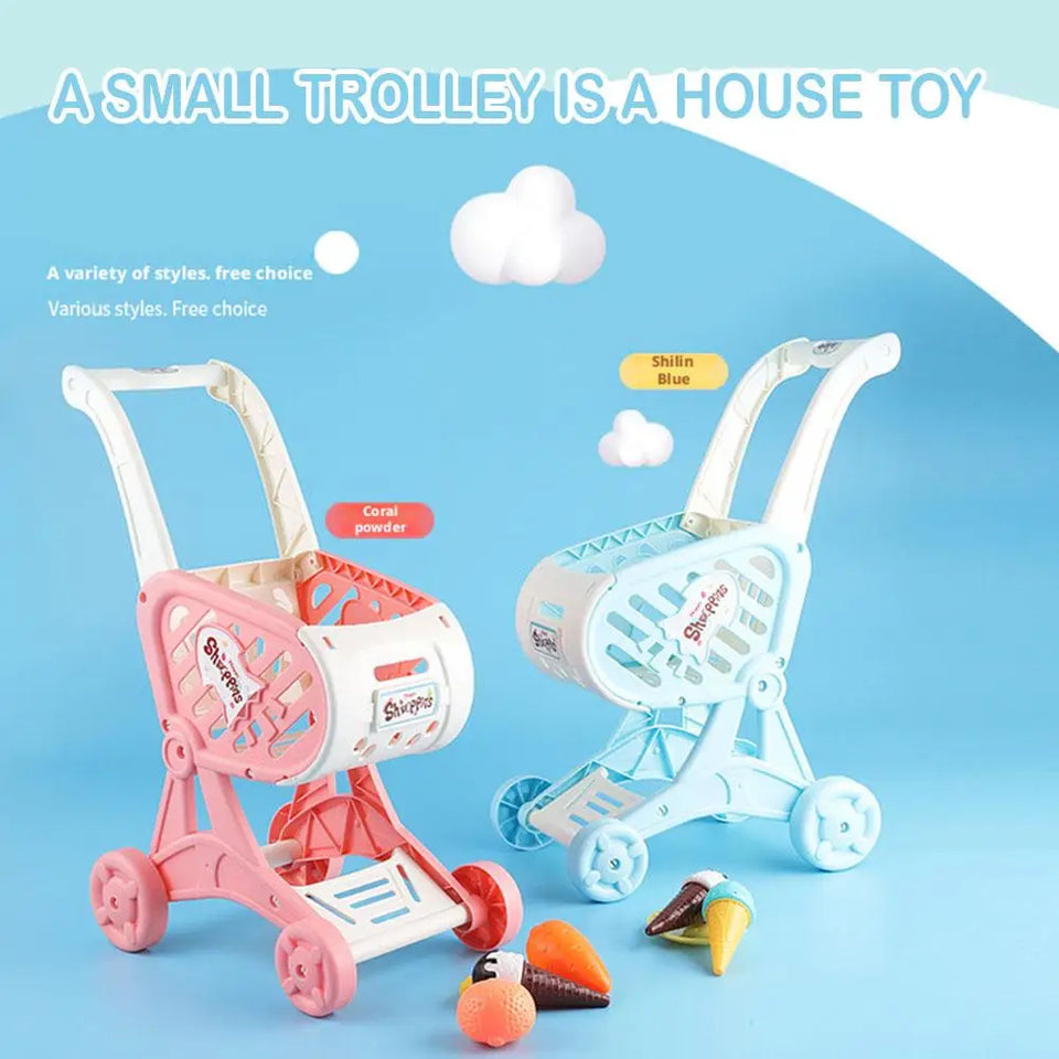 Shopping Cart Toys, Trolley for Groceries Supermarket Playset Fruit Vegetables Play Food Role Kitchen Store Toys for Kids