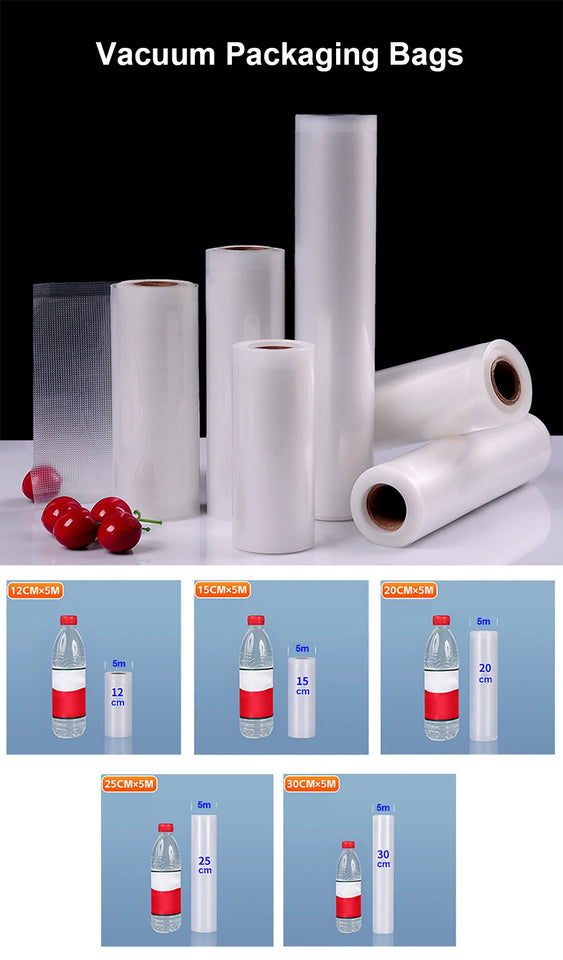 Vacuum Sealer Bags Rolls for Vacuum Sealer Meat Fruit Vegetable Food Vacuum Storage Packaging Bags 12/15/20/25/30cm 500cm/roll