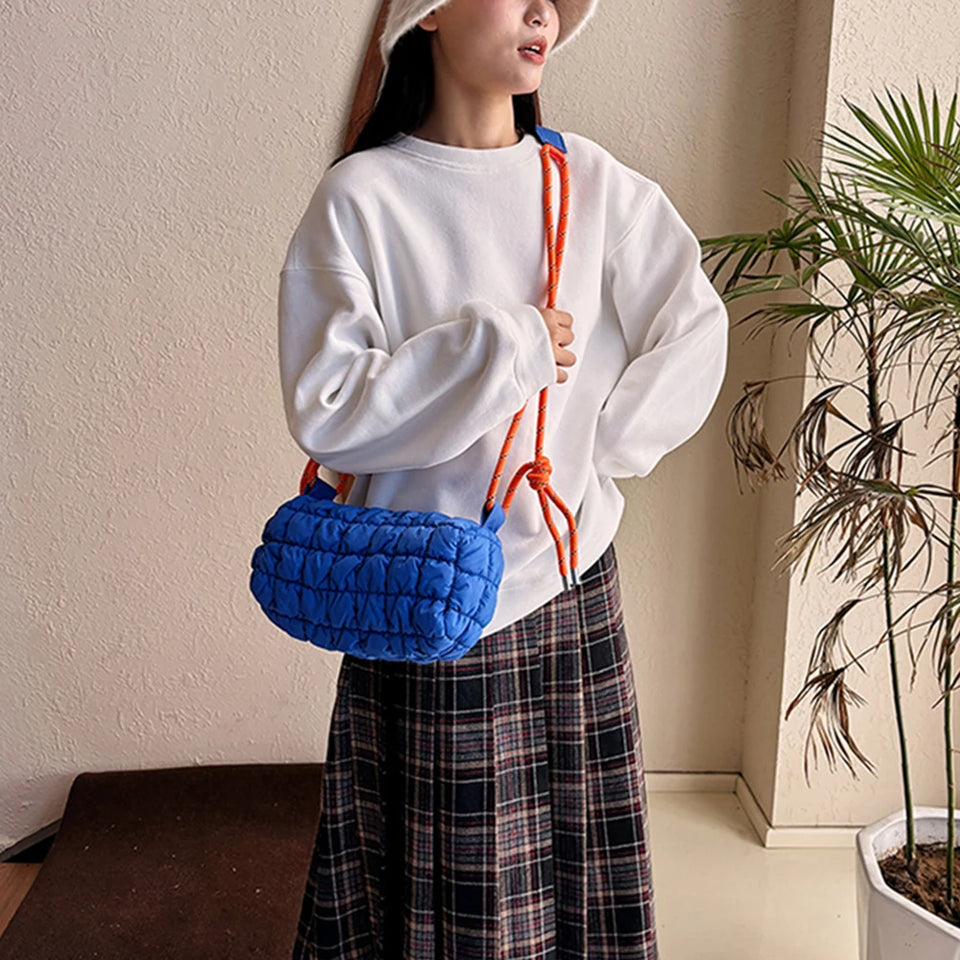 Stylish Women Quilted Cloud Bag with Braided Rope Strap Soft Shoulder Bag Perfect for Daily Use and Casual Outings