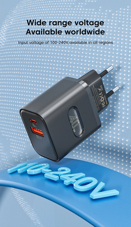 40W USB Type C Charger Dual Port QC4.0 PPS PD 20W Quick Fast Charging Mobile Phone Charger Adapter for iPhone Samsung Xiaomi
