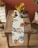 Fall Blue Orange Pumpkins Linen Table Runner Thanksgiving Decoration Autumn Maple Leaf Flowers Printed Table Runners Party Decor