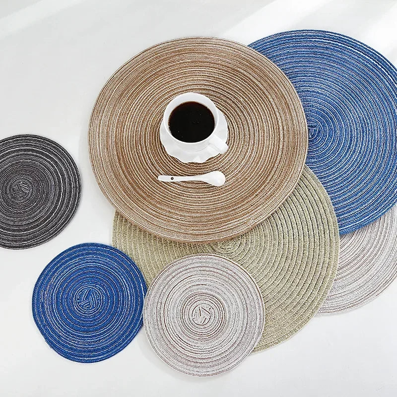 Anti Slip Heat Resistant Coasters for Coffee Tea Mug, Round Table Mat Linen Drink Coaster, Kitchen Accessories Decor Placemats