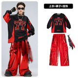 Boys Hip Hop Sweatshirt Shiny Vest Street Dance Cargo Pants Girls K-pop Clothes Set Kid Hip Hop Jazz Costume Children Streetwear