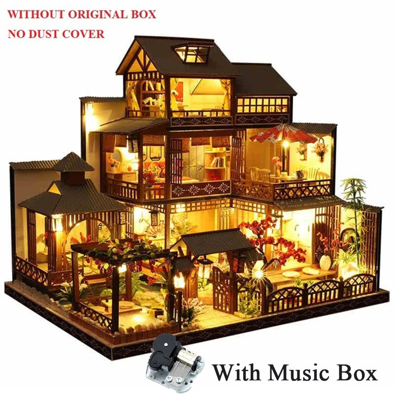 Newest DIY Wooden Dollhouse Japanese Architecture Doll Houses Mininatures with Furniture Toys for Children Friend Birthday Gift