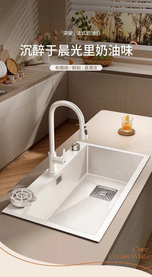 White Kitchen Sink, Stainless Steel Vegetable Sink, Large Sink Under The Table