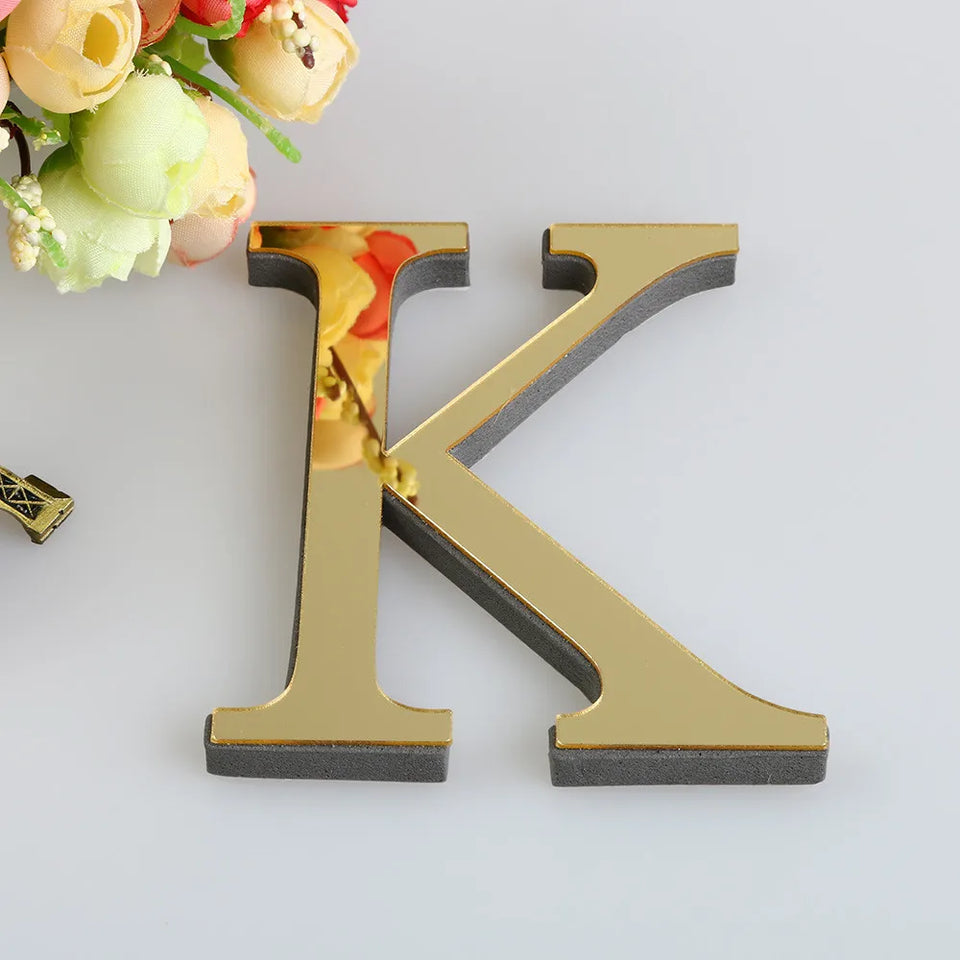 10CM 26 English Letters Wall Sticker 3D Mirror Acrylic Gold Wall Sticker Decals Self-Adhesive Home Party Decor Wall Art Mural