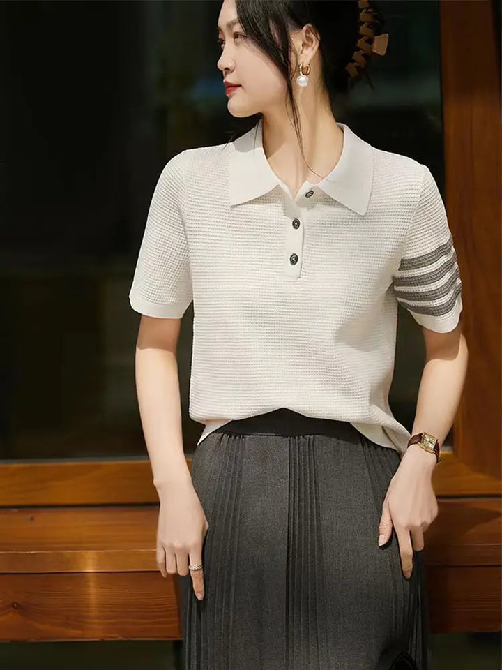 Korean Style Sweater Women's Summer New Youthful Vitality Age-reducing Polo Neck Fashionable Slimming Base Sweater Summer