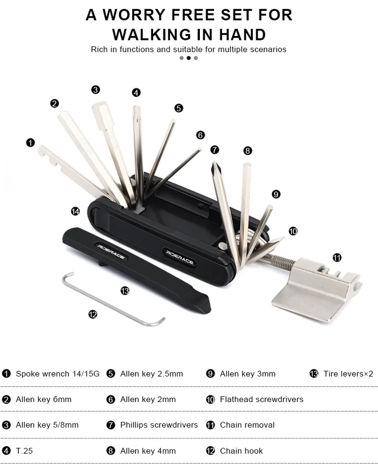 13 In 1 Bicycle Multi Tools Chain Splitter Cutter Hex Spoke Wrench Screwdriver Tyre Lever Tool Kit Portable Bike Repair Tools