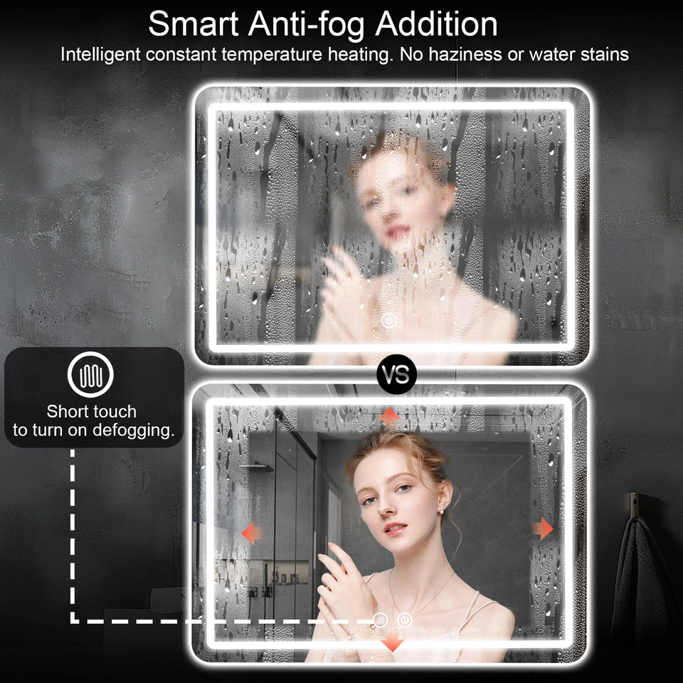 36x24 inch LED Bathroom Mirror Vanity Mirrors with Backlit Lights Fogless Makeup Mirror Wall Mounted with Demister