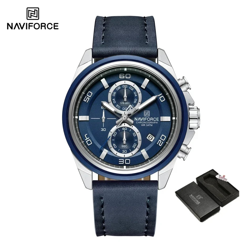 Original NAVIFORCE Business Luxury Leather Strap Men Watches Sports Chronograph Watch for Man 3ATM Waterproof Quartz Wristwatch