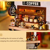 Coffee Shop Wooden Mini Doll House DIY Small House Kit  3D Puzzle Assembly Toy Miniature Dollhouse With Furniture Lighting Gifts
