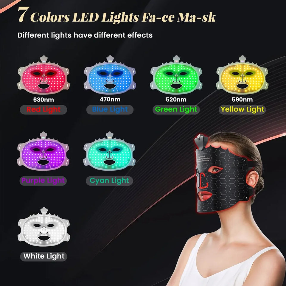 7 Colors LED Face Mask Light Therapy Red Light Therapy Mask for Face At Home, Led Face Mask Light Therapy Beauty Mask