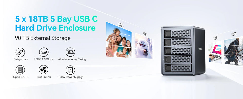 【Free Local Warehouse!】Yottamaster 150W External Hard Drive Enclosure 2.5"3.5" SATA HDD SSD Enclosure RAID Hard Drive Storage