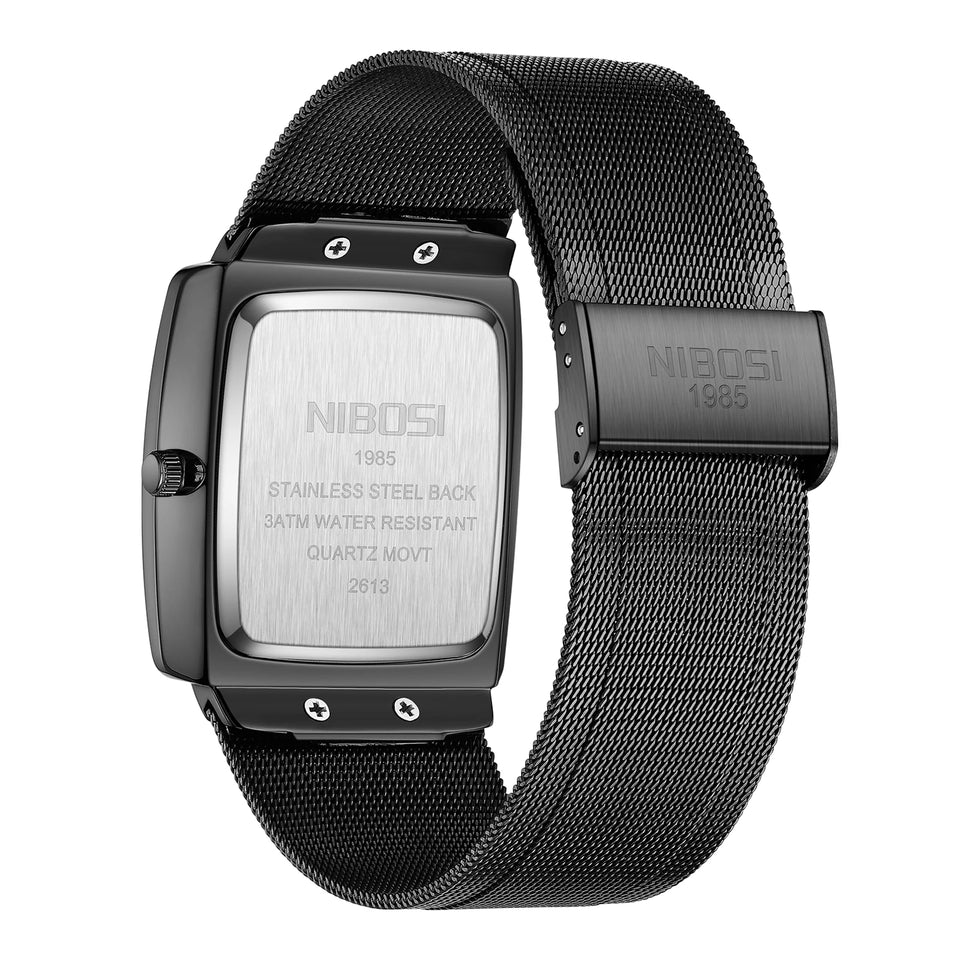 NIBOSI Mens Watches Top Brand Luxury Square Quartz Watch Men Slim Mesh Waterproof Sport Wristwatch Date Luminous Reloj Hombre