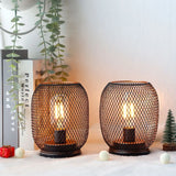 2Pcs Metal Cage Table Lamp Round Shaped LED Lantern Battery Powered Cordless Lamp for Weddings Party  Home Decor Candle Holder