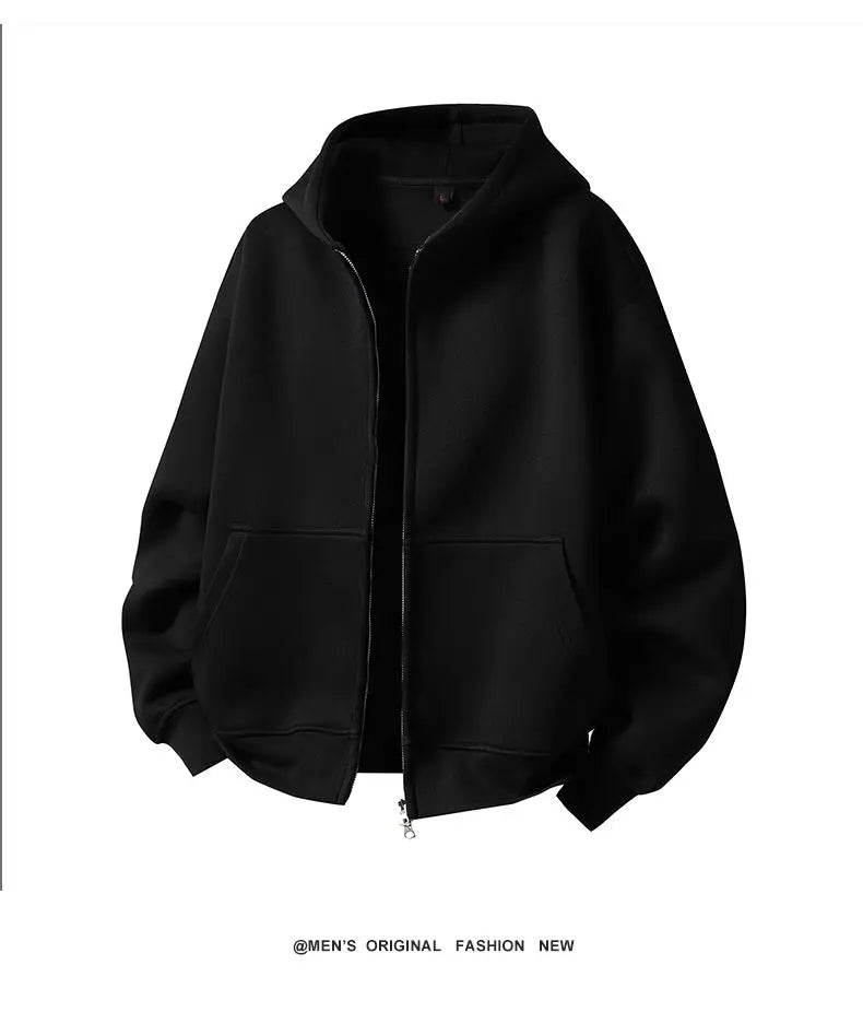 American Retro Hoodie Sweatshirt Autumn Winter Men's Loose Casual Open Cardigan Jacket Comfortable Long Sleeve Zipper Pure Wear