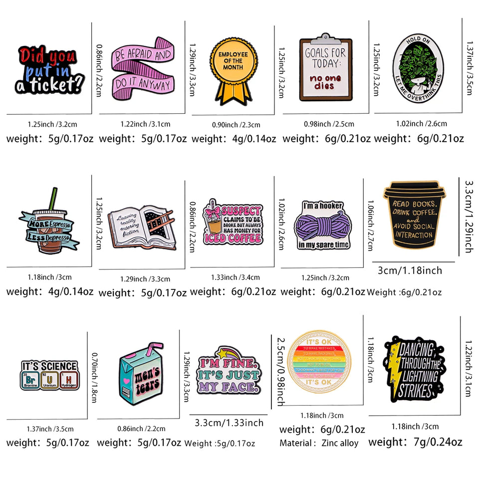 Book Enamel Pin Coffee Brooches for Lapel Pins Quote Phrase Words Badge on Backpack Clothing Accessories Fashion Jewelry Gifts
