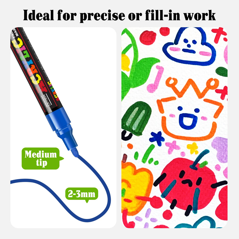 12/18/24 Vibrant Acrylic Marker Set, Medium Tip (2-3mm) Suitable for Rock Painting, Black Paper, and Skateboard Decoration