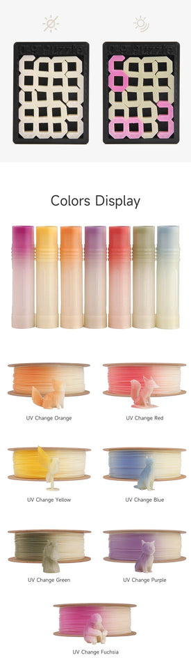 eSUN PLA Filament UV Color Change 3D Printer Filament For Bambu Lab 1.75mm 1KG Photochromic PLA UV  Color Change 3D Filament