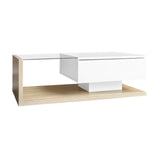 Rosahqnda coffee table side tables coffee table tables with glass and LED effect, high gloss white