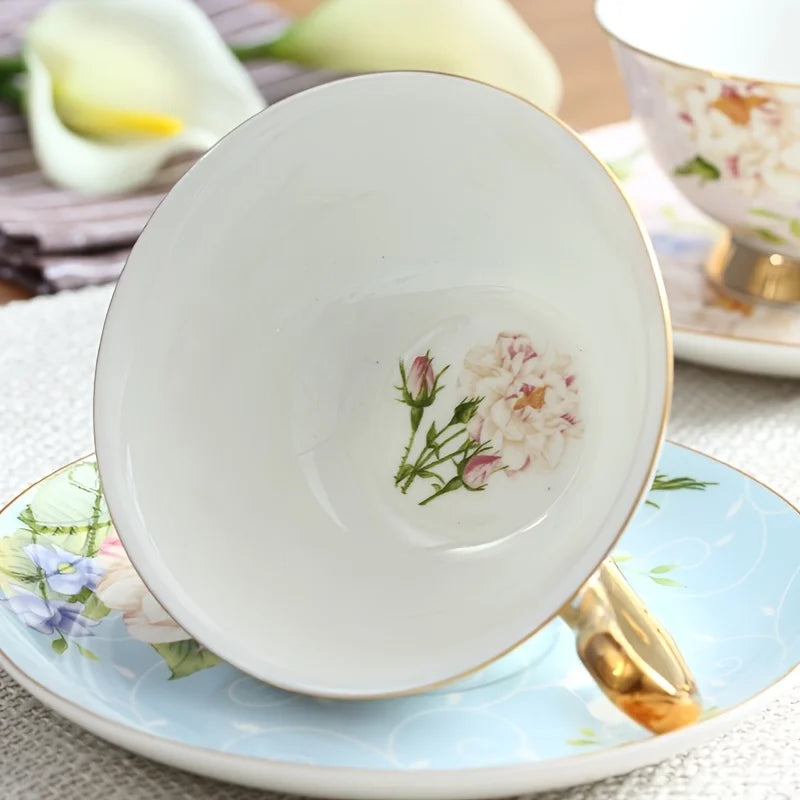 1Pc Euro Style Bone China Cup& Saucer Set, Ceramic Tea Coffee Cup for Home Kitchen Wedding