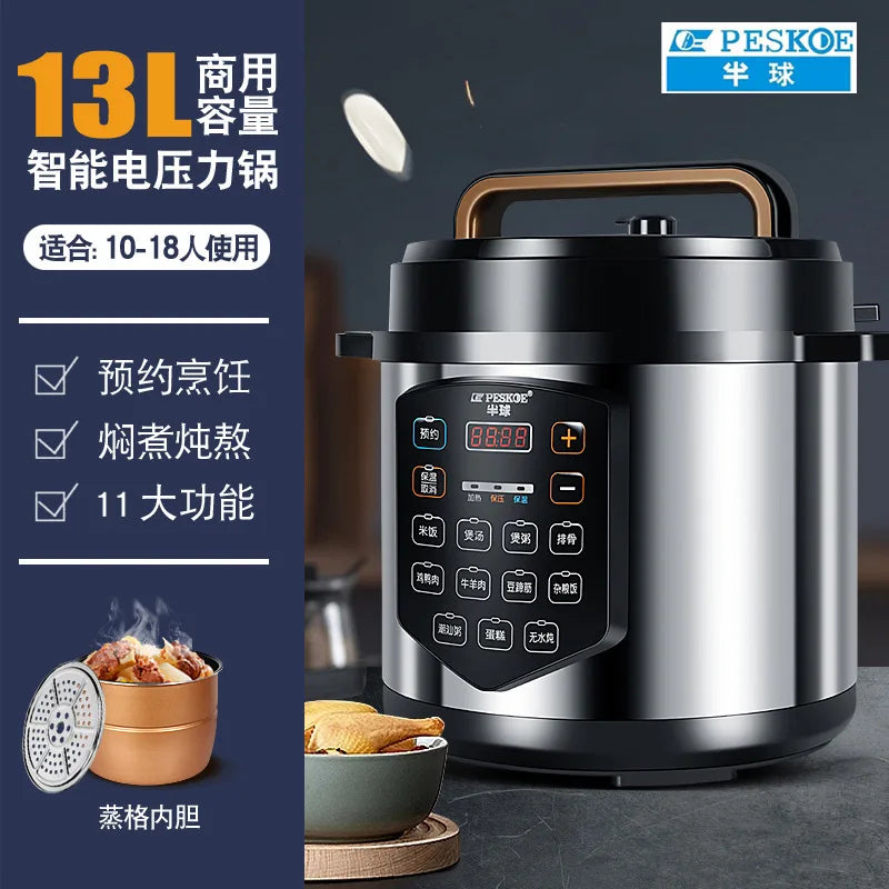 ‌13L Commercial Heavy Duty Pressure Cooker,Restaurant Grade Electric Steamer,Breakfast Buffet Auto Keep Warm Function