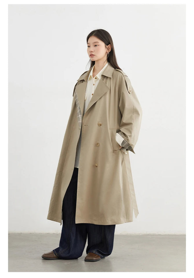 CHIC VEN Women Long Trench Coat Loose Casual New Plaid Patchwork Female Windbreaker Office Ladies Outerwear Spring Autumn 2025