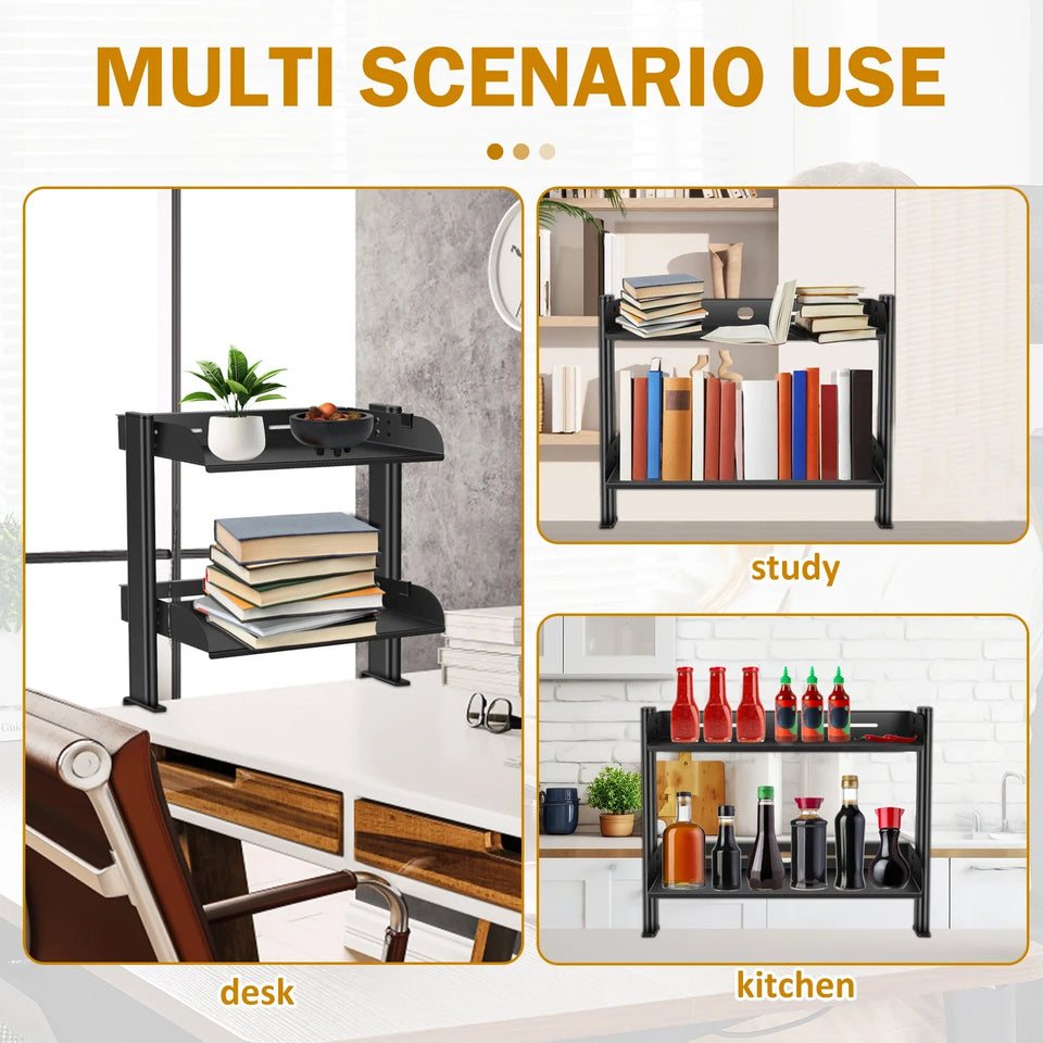 2 Tiers Stainlees Steel Storage rack Clamp-on Desktop Shelf for home storage holder office booksheelf sundries  Organizer
