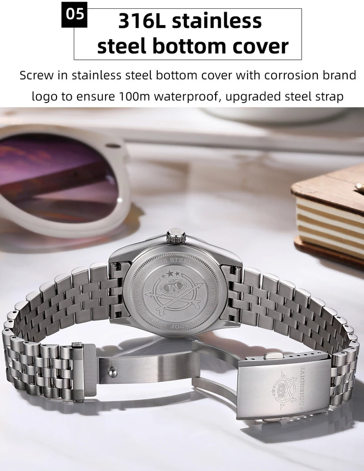 ADDIESDIVE AD2073 Men's Business Watch Sapphire Glass Stainless Steel Quartz Wristwatches Gradient Red Dial Watches Reloj Hombre