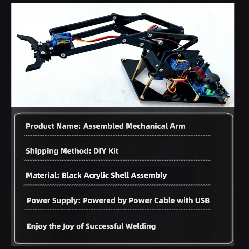 DIY Black Robotic Arm Construction Kit - Learn Welding, Basic Electronics, Circuit Design & Control, Perfect for STEM Projects, Maker Education, Beginners Tech Gift
