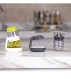 Multi-Use Kitchen Dish Brush, Soap Dispensing Palm Brush with Tray, Universal Scrub Brush for Household Cleaning