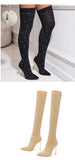 Eilyken Sexy Runway Crystal Stretch Fabric Sock Over the Knee Boot Thigh Stiletto High Pointed Toe Woman Shoes Zapatillas Mujer