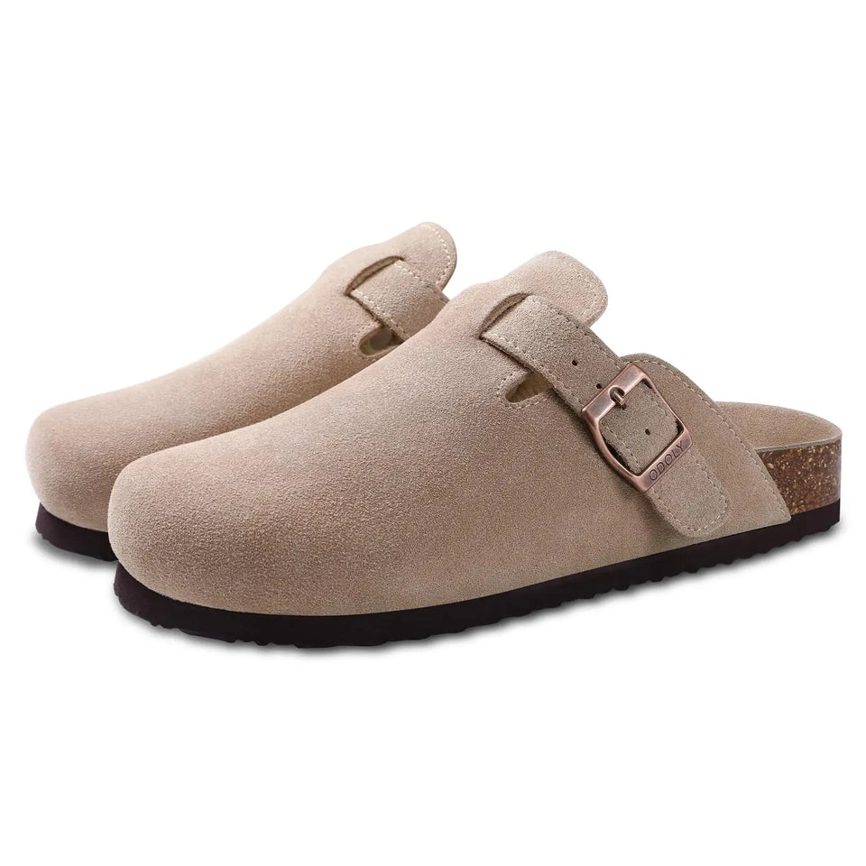 Gacimy Women Fashion Thick Sole Leather Clogs Slippers Classic Women's Mules Cork Clogs Slipper Outdoor Deep Heels Shoes Sandal