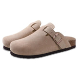 Gacimy Women Fashion Thick Sole Leather Clogs Slippers Classic Women's Mules Cork Clogs Slipper Outdoor Deep Heels Shoes Sandal