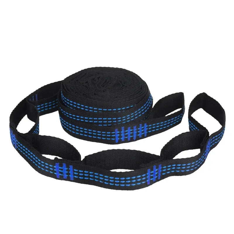 Correias De Poliéster Reforçado Para Acampamento AO Ar Livre Black Hammock Straps 5 Ring Alta Carga-rolamento Farpado 2pcs