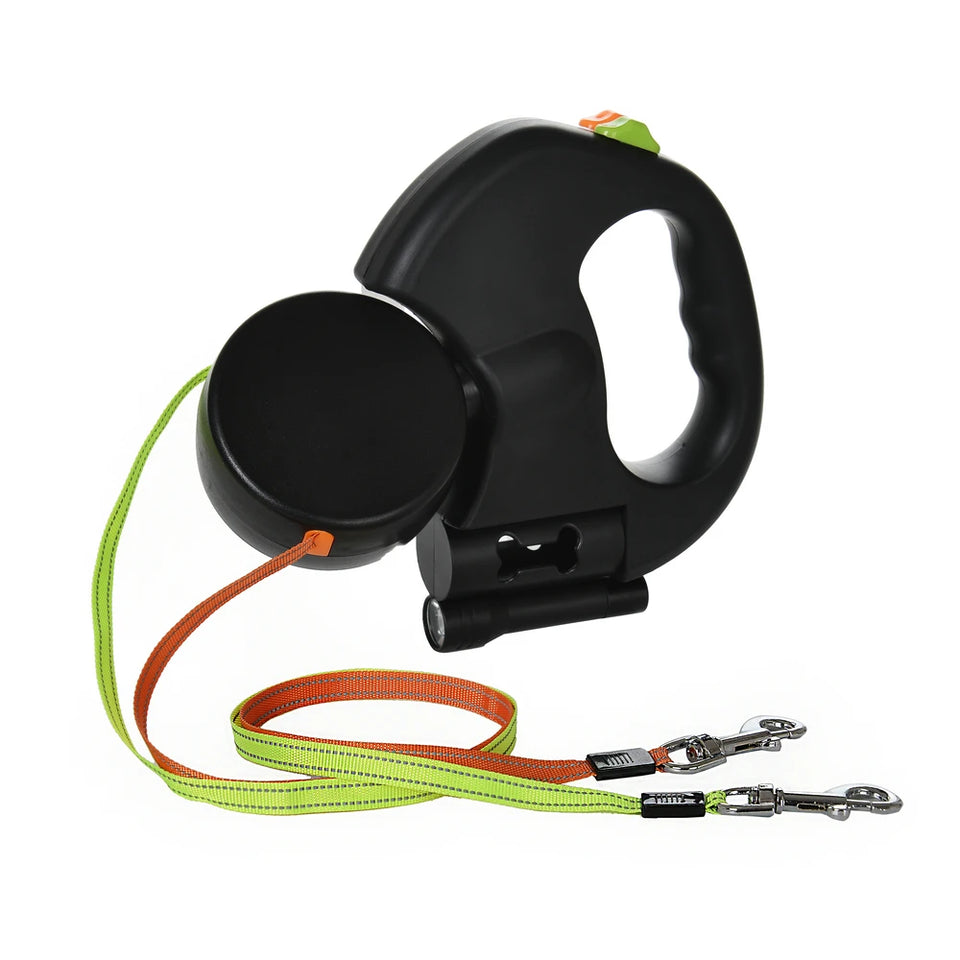 3M Dual Puppy Leash Automatic Small Dog Rope for 2 Dog Leash Multifunctional Strong Nylon Pet Rope with Night Light Bag Storage