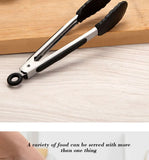 1 Pc Black Silicone Food Tongs, Stainless Steel Food Tongs Outdoor BBQ Clamps For Camping Kitchen Tongs For Baking Steak