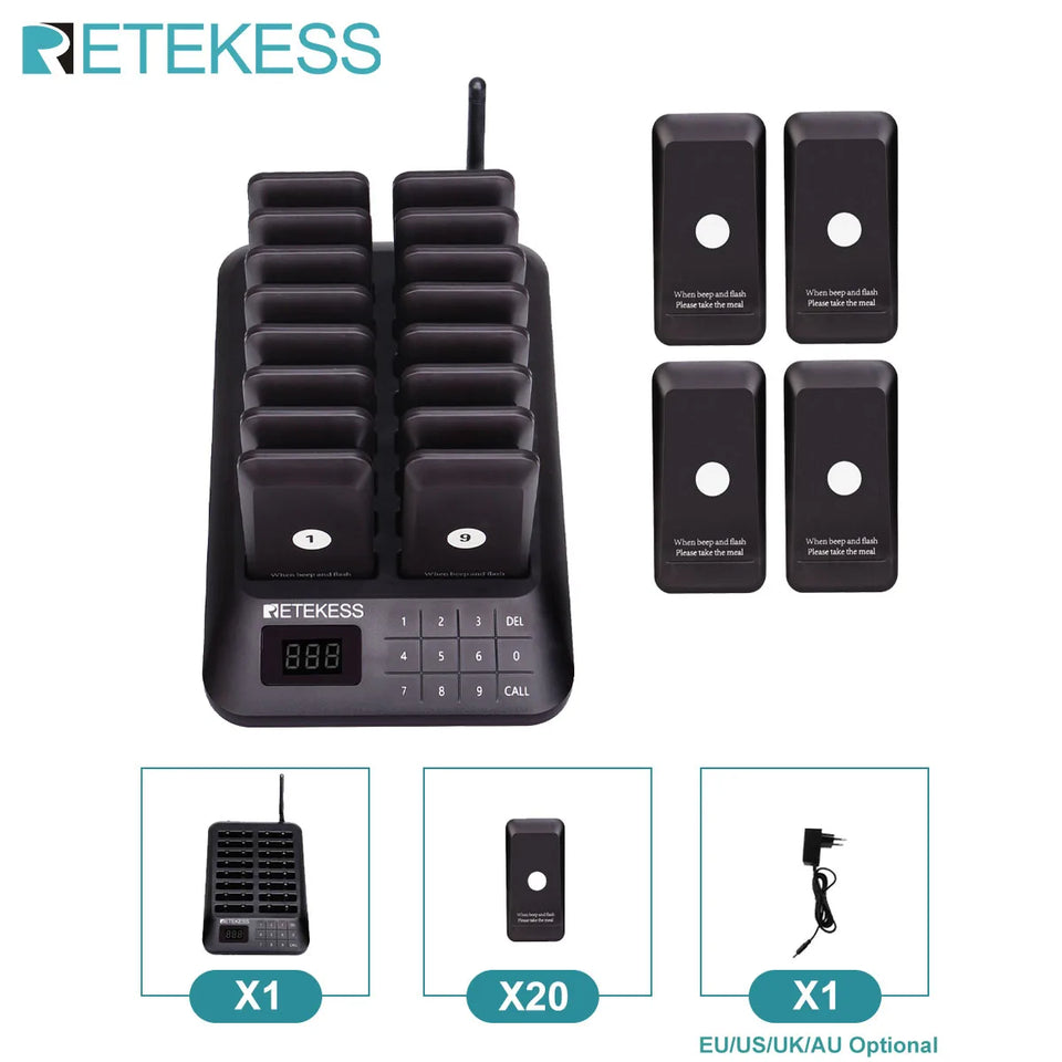 RETEKESS TD157 Restaurant Pager System Pagers 984ft Long Range Beepers for Food Truck Bars  Food Court No Vibration Mode